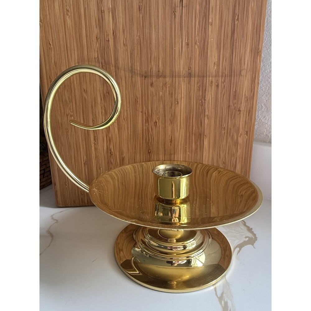 Baldwin Large Brass Taper Candle Stick Holder With Spiral Finger Loop 9" Tall